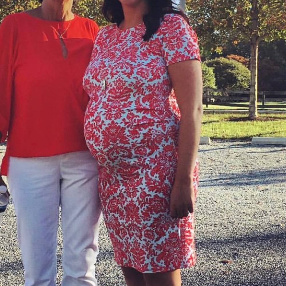 PINKBLUSH Maternity Dress Baby Blue and Red -Large